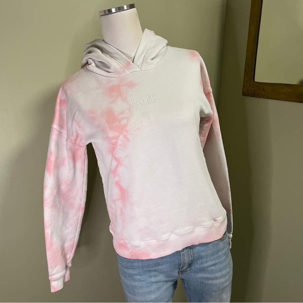 All Saints Pink and White Tie Dye Hoodie